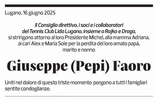 Annuncio funebre Giuseppe Faoro