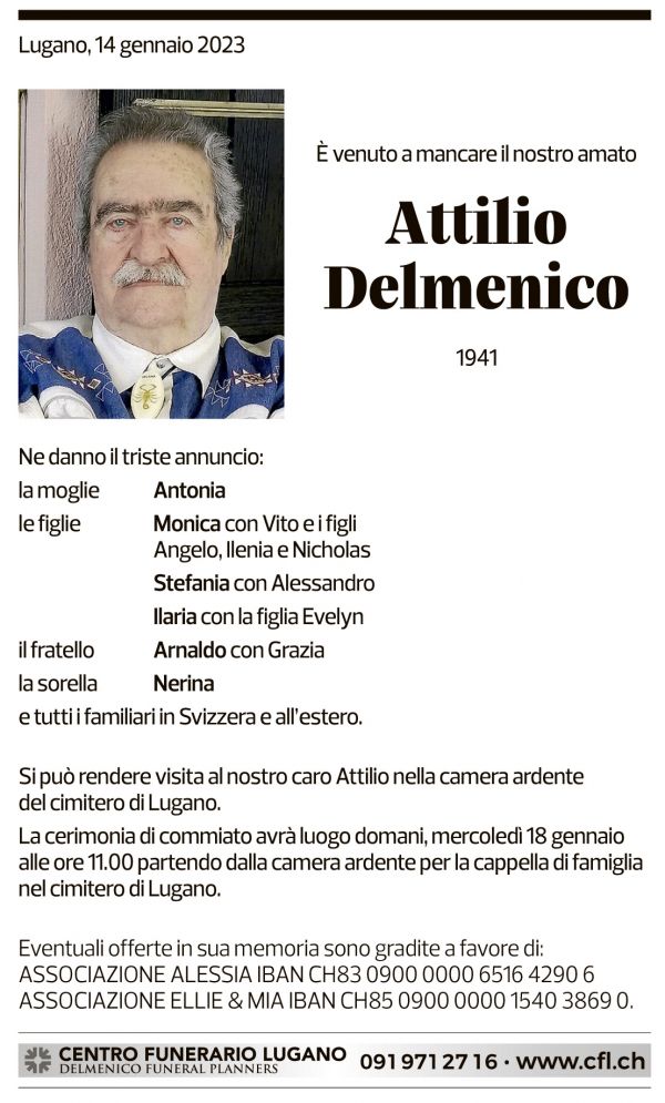 Annuncio funebre Attilio Delmenico