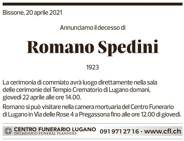 Annuncio funebre Romano Spedini