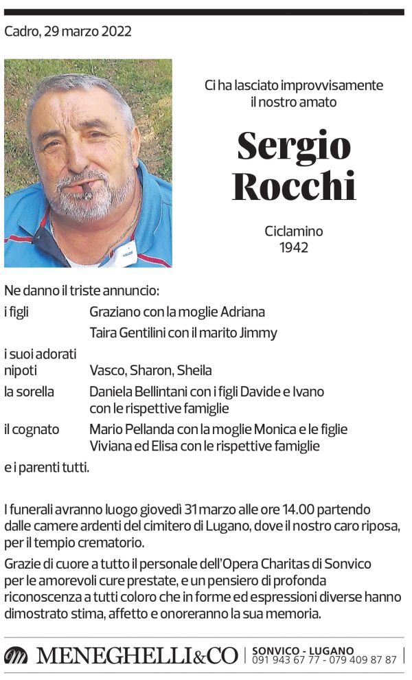 Annuncio funebre Sergio Rocchi