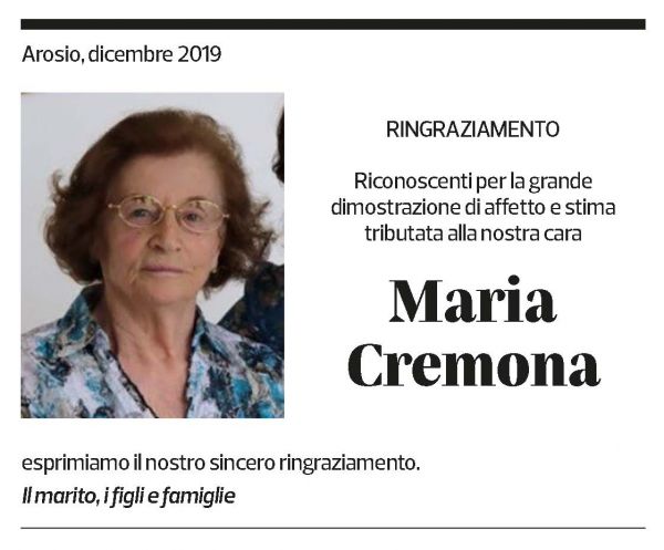 Annuncio funebre Maria Cremona