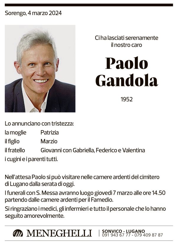 Annuncio funebre Paolo Gandola