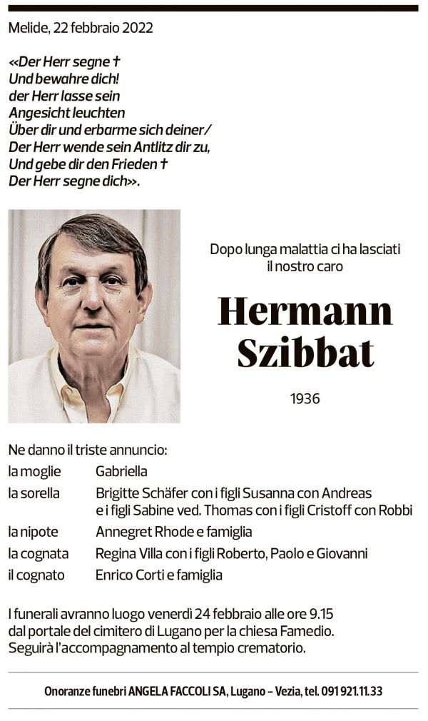 Annuncio funebre Hermann Szibbat