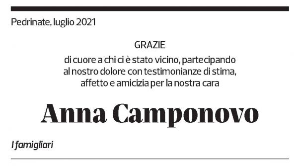 Annuncio funebre Anna Camponovo