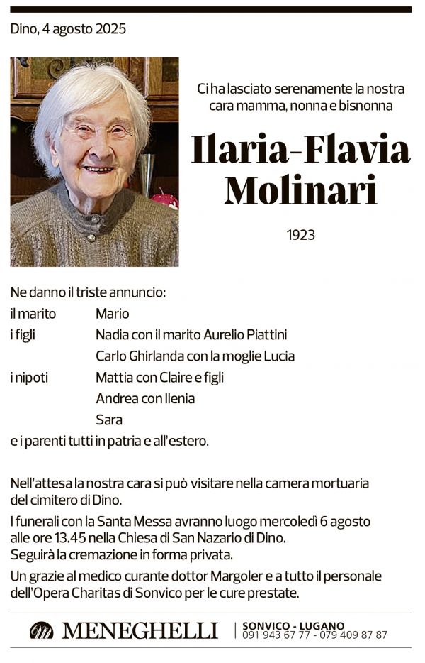 Annuncio funebre Ilaria-flavia Molinari