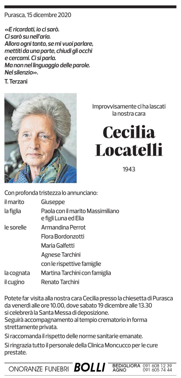 Annuncio funebre Cecilia Locatelli