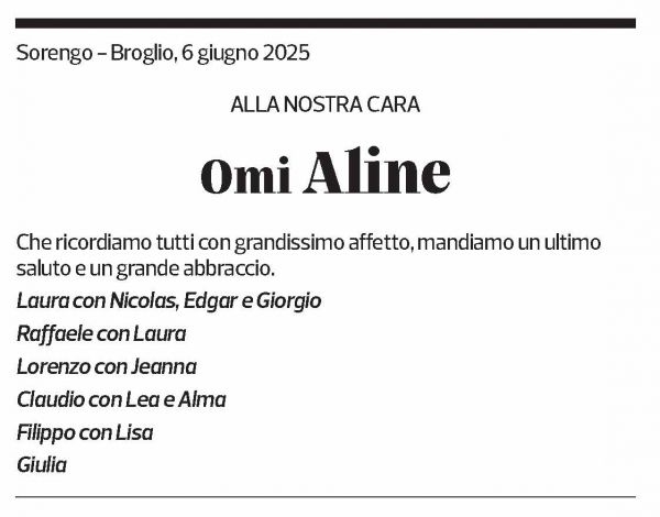 Annuncio funebre Aline Zoppi