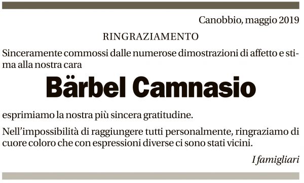 Annuncio funebre Bärbel Camnasio