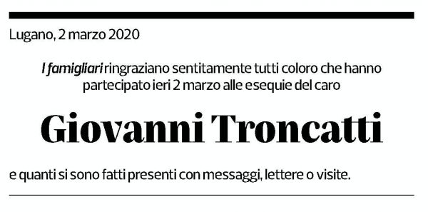 Annuncio funebre Giovanni Troncatti