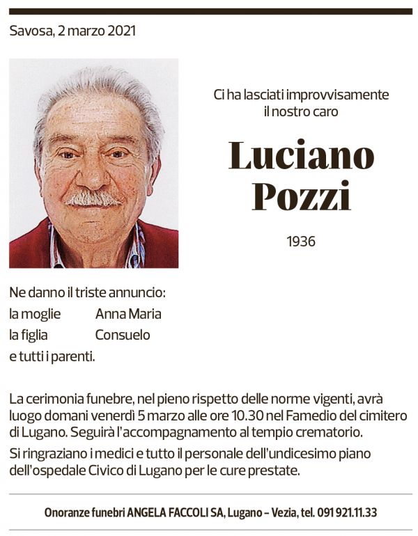 Annuncio funebre Luciano Pozzi