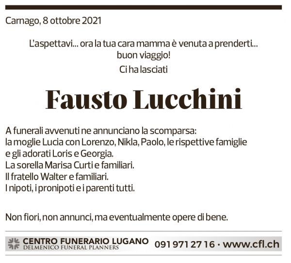 Annuncio funebre Fausto Lucchini