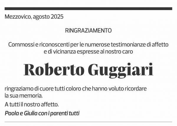 Annuncio funebre Roberto Guggiari