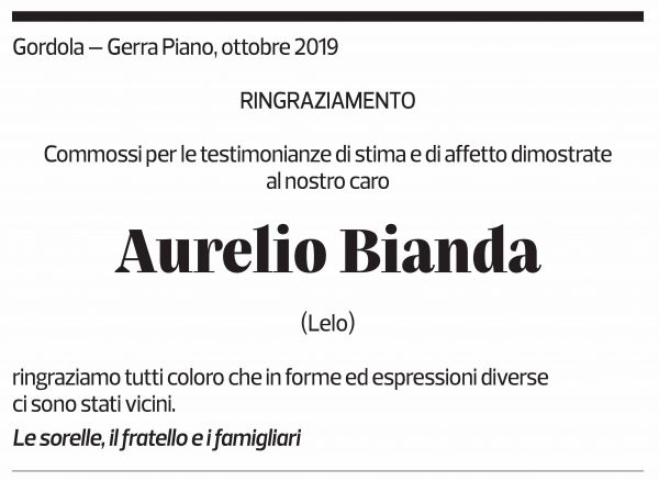 Annuncio funebre Aurelio Bianda