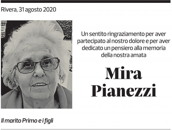 Annuncio funebre Mira Pianezzi