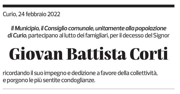 Annuncio funebre Giovan Battista Corti