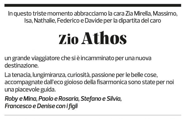 Annuncio funebre Athos Campana