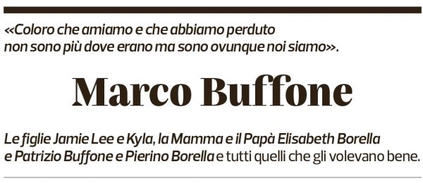 Annuncio funebre Marco Buffone