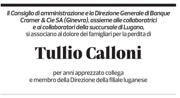 Annuncio funebre Tullio Calloni