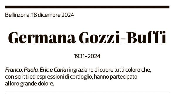 Annuncio funebre Germana Gozzi-buffi