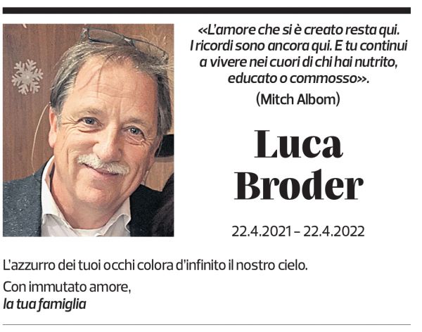 Annuncio funebre Luca Broder