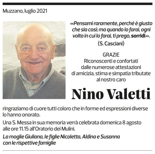 Annuncio funebre Nino Valetti