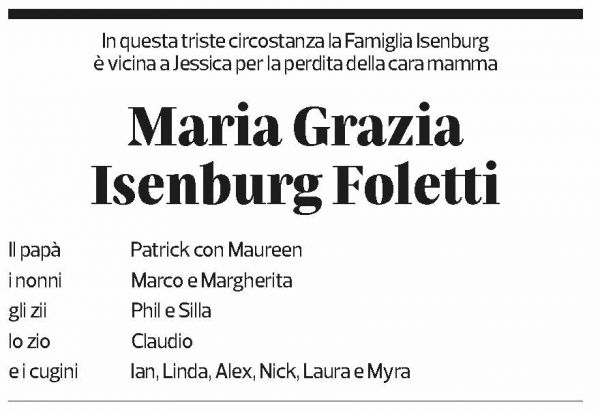 Annuncio funebre Maria Grazia Isenburg Foletti