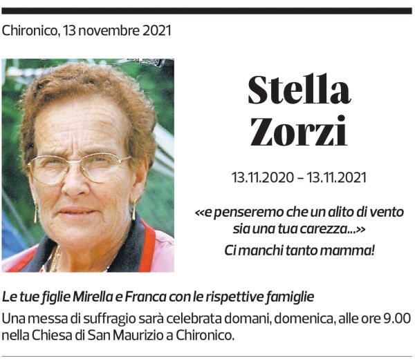 Annuncio funebre Stella Zorzi