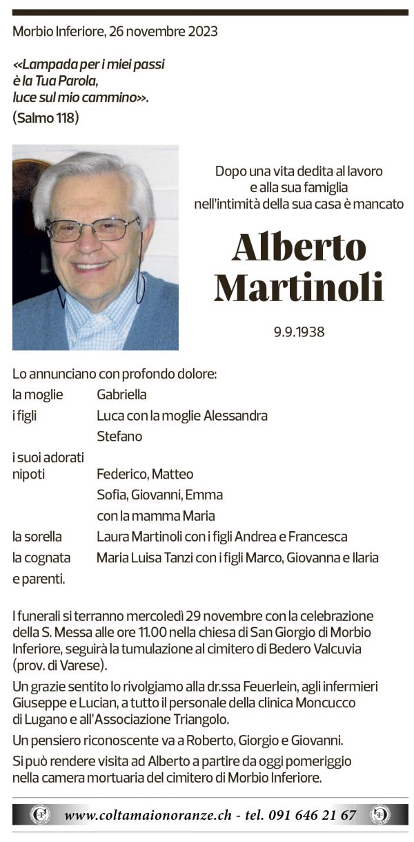 Annuncio funebre Alberto Martinoli