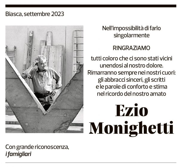 Annuncio funebre Ezio Monighetti