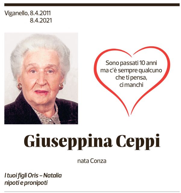 Annuncio funebre Giuseppina Ceppi