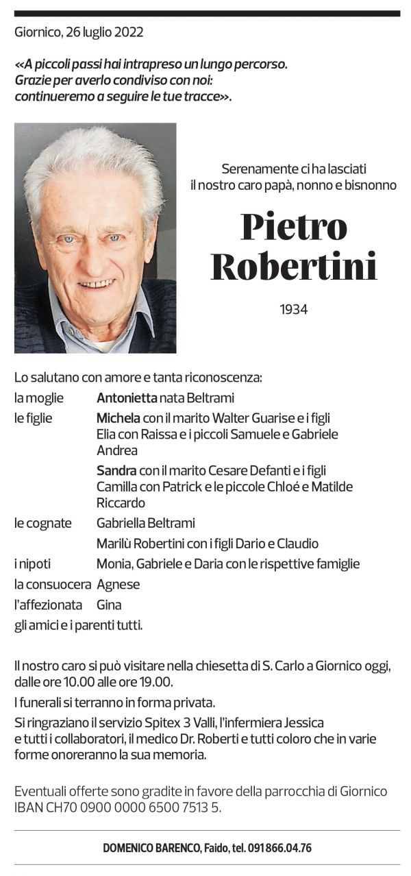 Annuncio funebre Pietro Robertini