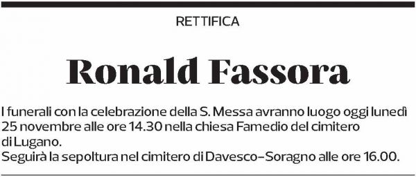 Annuncio funebre Ronald Fassora