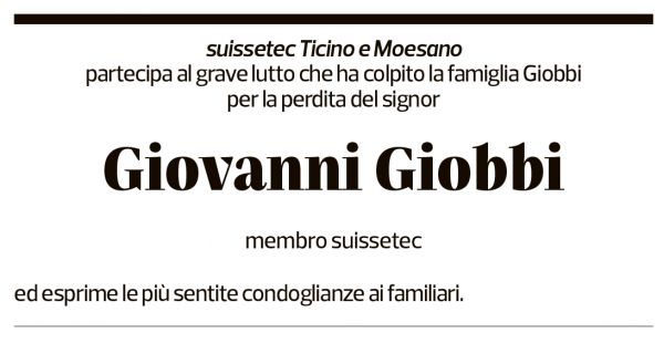 Annuncio funebre Giovanni Giobbi