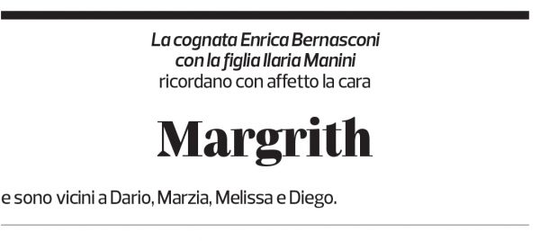 Annuncio funebre Margrith Bernasconi-bartholdi