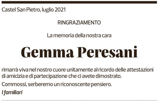 Annuncio funebre Gemma Peresani