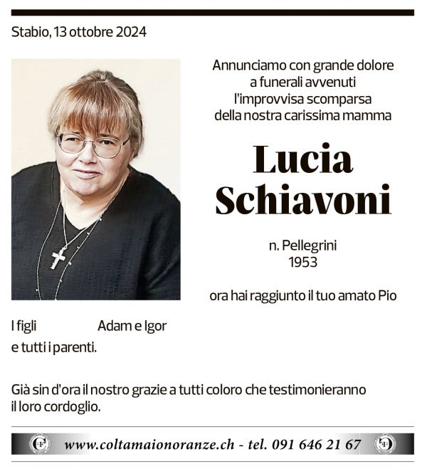 Annuncio funebre Lucia Schiavoni