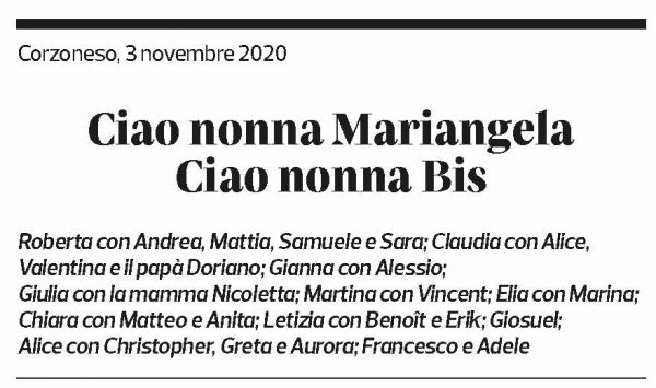 Annuncio funebre Mariangela De Bartolomei