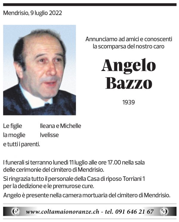 Annuncio funebre Angelo Bazzo