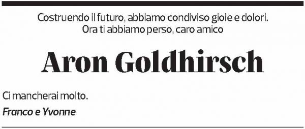 Annuncio funebre Aron Goldhirsch