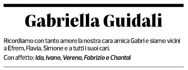 Annuncio funebre Gabriella Guidali