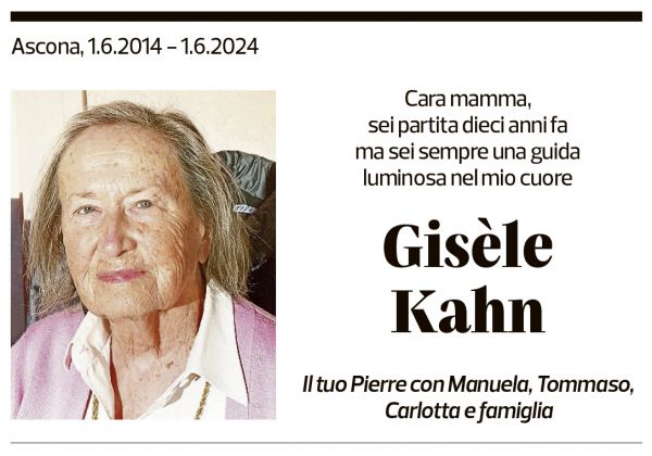 Annuncio funebre Gisèle Kahn