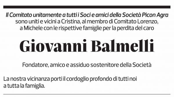 Annuncio funebre Giovanni Balmelli