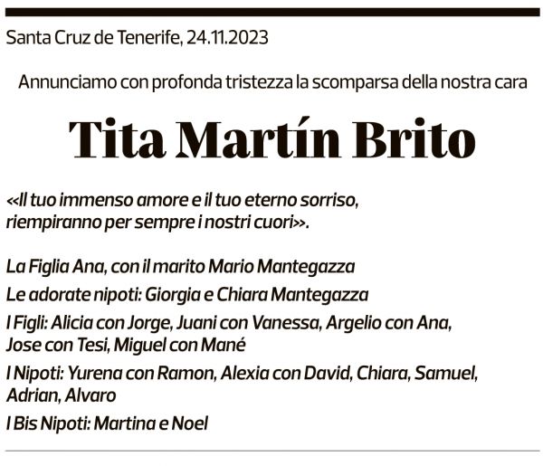 Annuncio funebre Tita Martin Brito