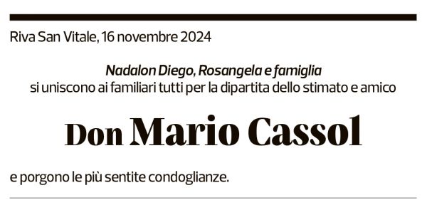 Annuncio funebre Mario Cassol