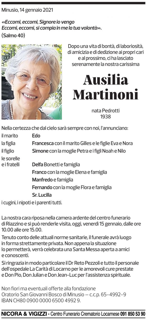 Annuncio funebre Ausilia Martinoni