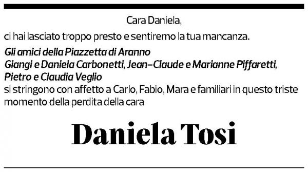 Annuncio funebre Daniela Tosi-imperatori