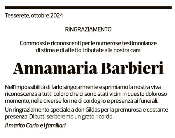 Annuncio funebre Annamaria Barbieri