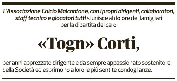 Annuncio funebre Antonio Corti