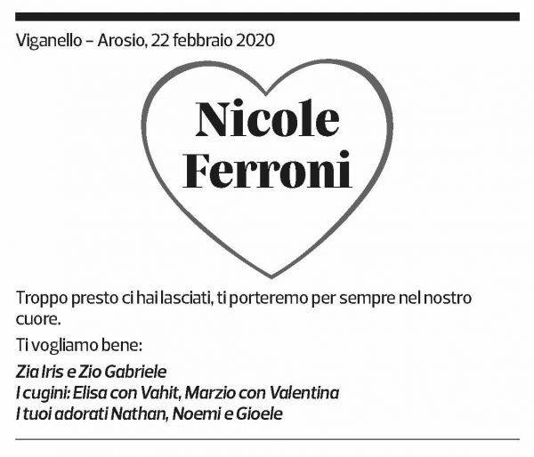 Annuncio funebre Nicole Ferroni