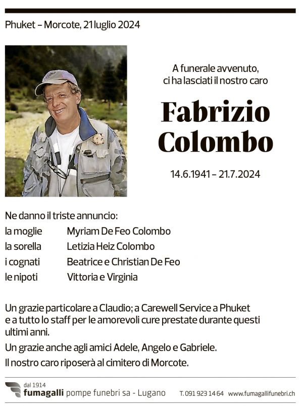 Annuncio funebre Fabrizio Colombo